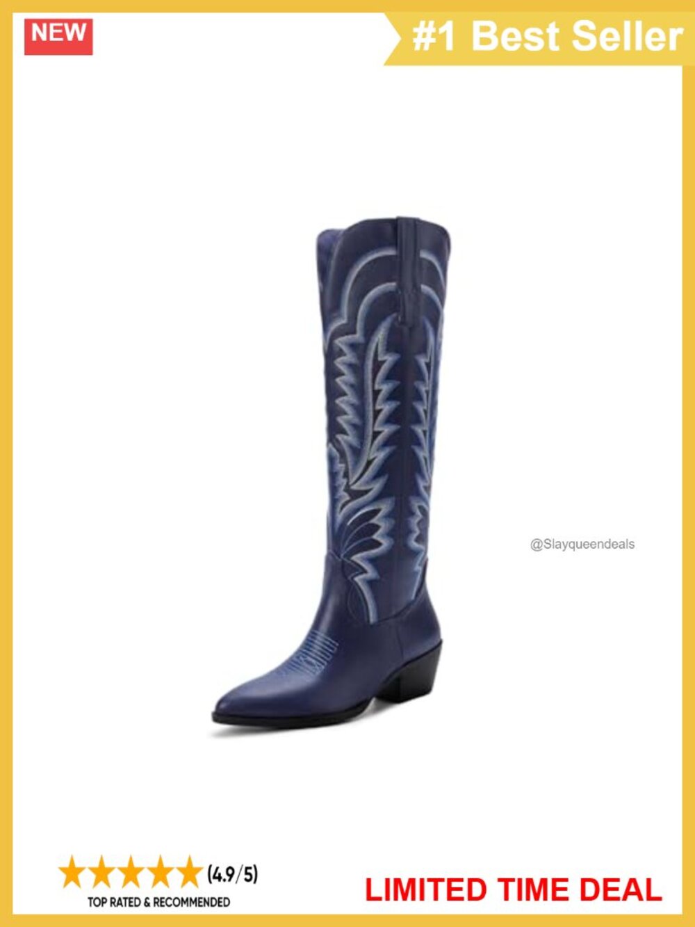 Knee High Cowboy Boots Pointed Toe Chunky Heel Western Boots